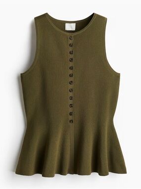 RIB-KNIT PEPLUM SLEEVELESS TOP